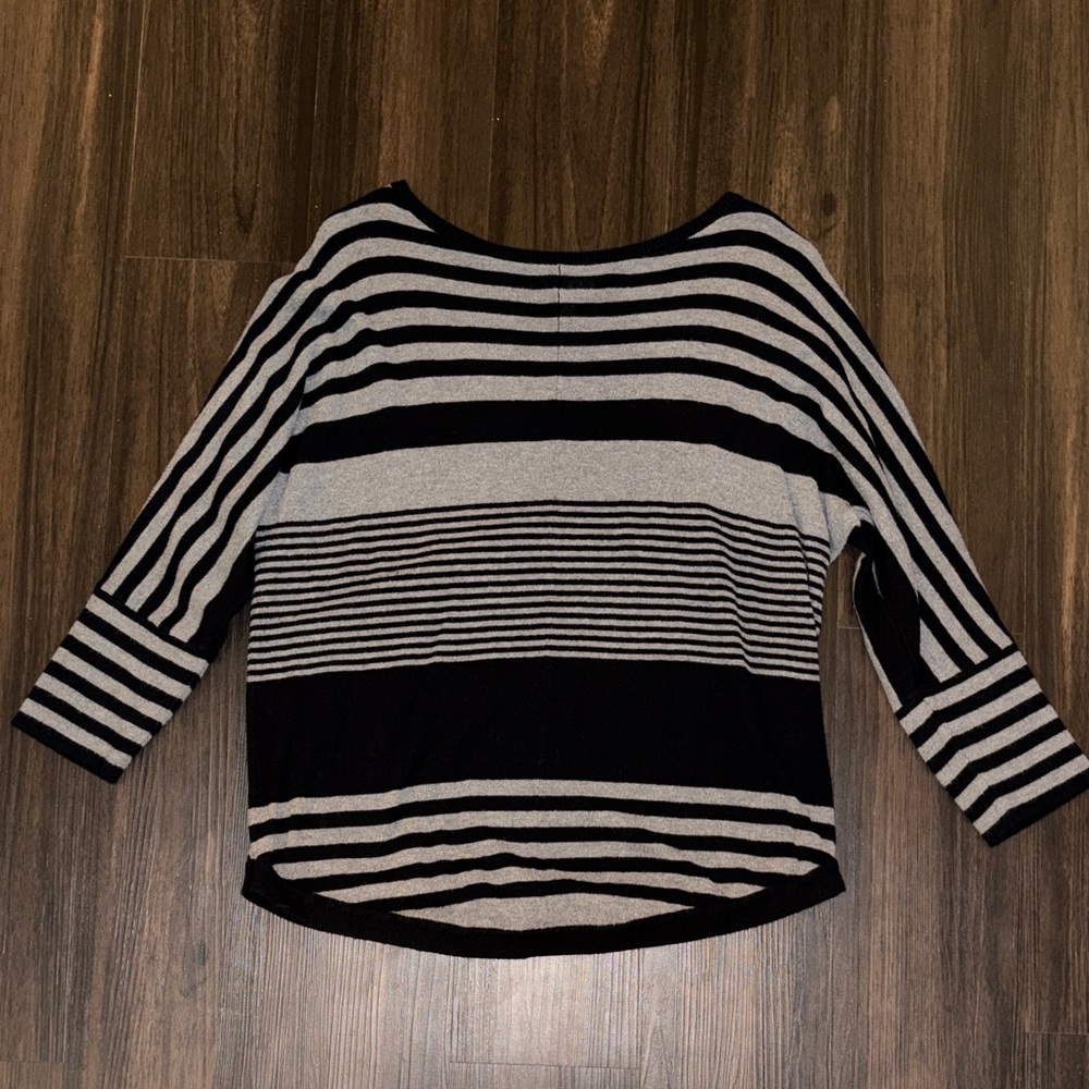 Striped Black and Gray Boatneck Dolman Pullover Sweater